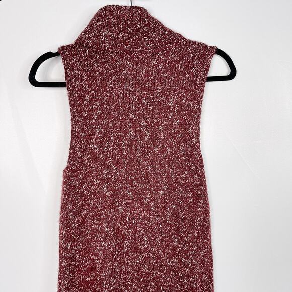 Anthropologie XS Bordeaux Red Flowy Maxi Tunic Sweater Turtleneck Sleeveless - Picture 7 of 15